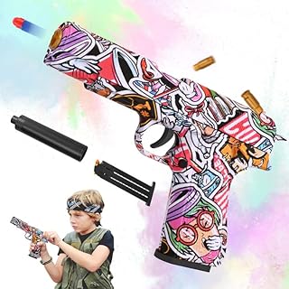 Toy Gun, Toy Foam Blaster, Plastic Ejecting Pistol Blaster with Soft Foam Bullet & Magazine, Kids Education Foam Blaster Birthday Gift, Shooting Game Toy for Children Boys Girls