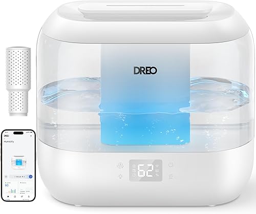 Dreo Humidificadores para dormitorio, humidificador inteligente de niebla fría de 4 litros con difusor de aceite, cartucho, luz nocturna, tiempo de