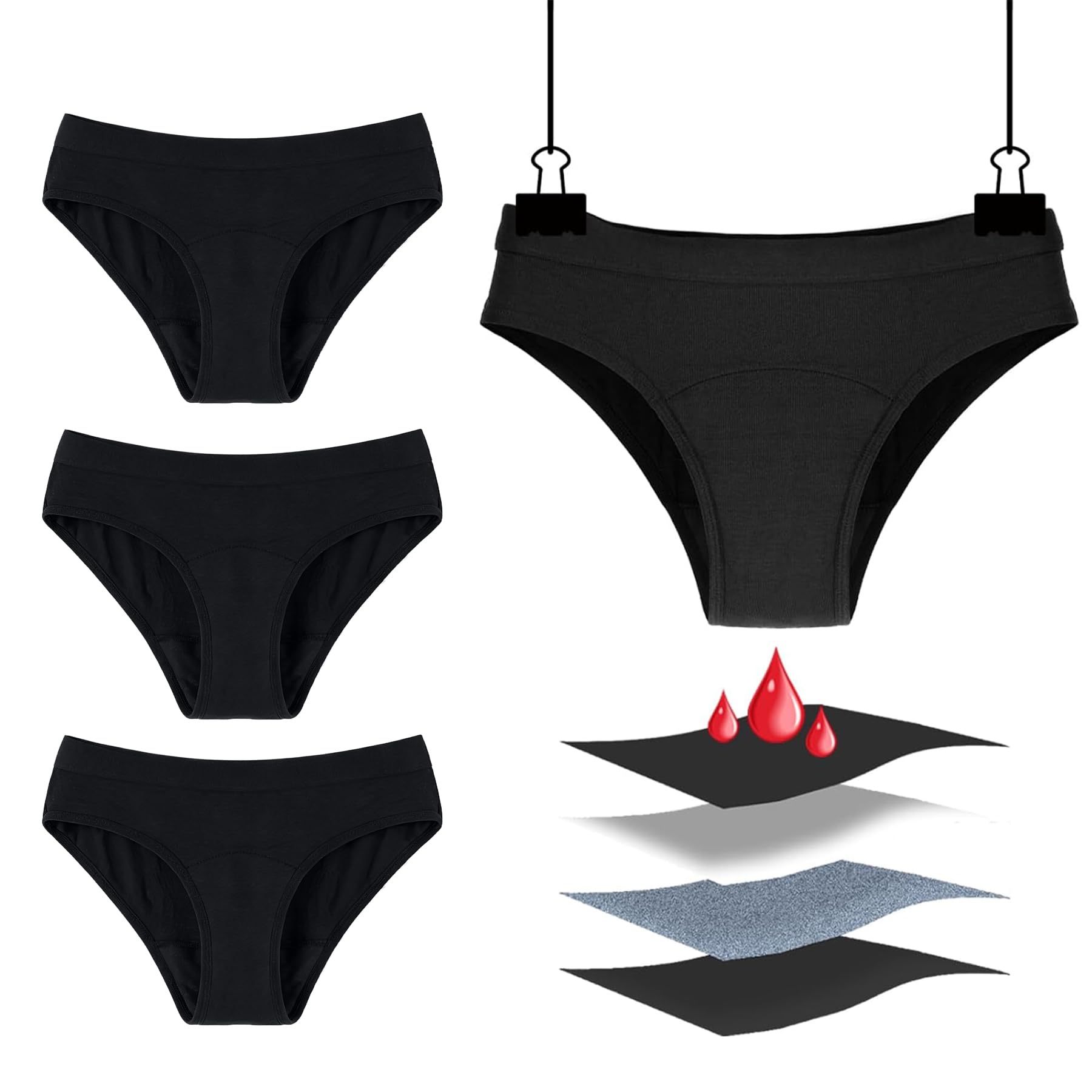3 Pack Period Underwear for Women,Menstrual Panties