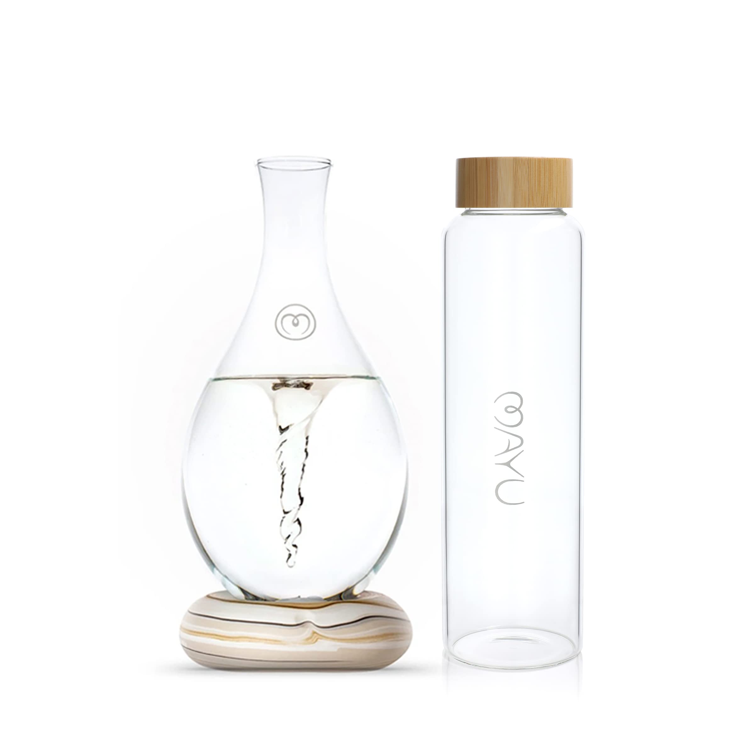 Mayu Swirl Structured Water Pitcher + 1.5 L | 50 Oz Premium Glass Bottle "Swirl & Sip Bundle"