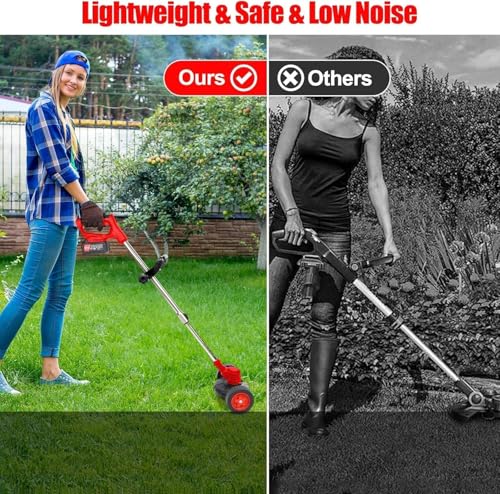 Image of Electric Wireless Rechargeable Edge Cutter 48V - 25cm Cutting Width | 2-in-1 Mower & Trimmer | Adjustable Height | 3 Blade Types | Lightweight & Portable | Lawns & Gardens