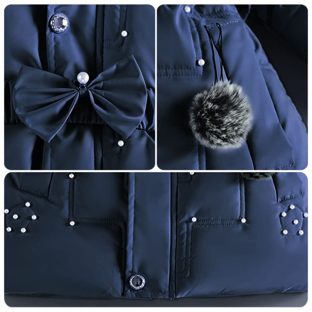 Vêtements Fille Polaire Epaisse Doudoune avec Fourrure Col Capuche Mode Tunique Manteau Enfants Coupe-vent Chauds Veste pour Âge 5-13 Ans