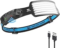 Vista 1 de Smiling Shark Linterna frontal recargable, gran angular de 230°, 6 luces blancas, la lámpara LED más brillante, faro impermeable para camping