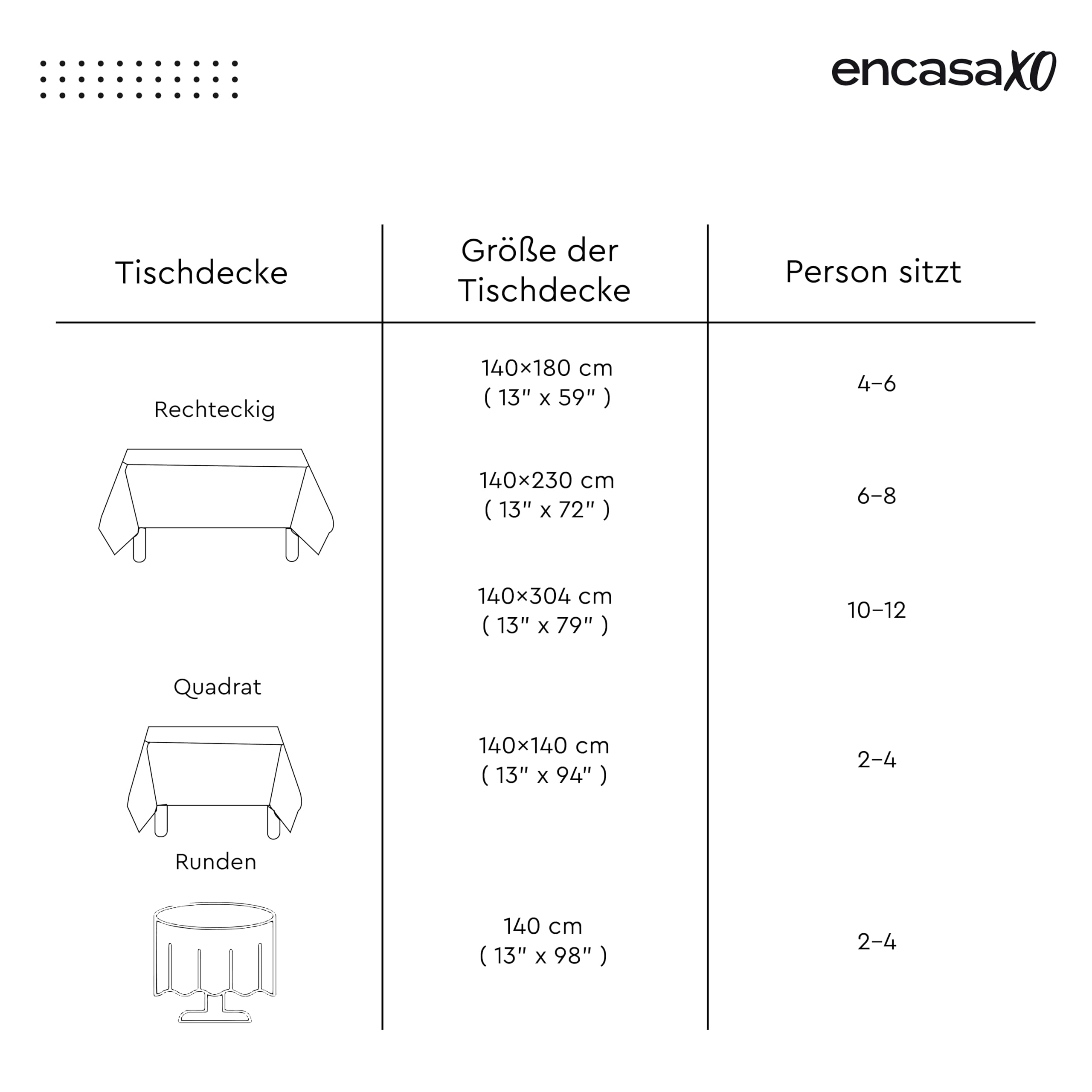 Encasa XO Tischdecke, Einfarbig, Baumwoll Canvas 140x304 cm
