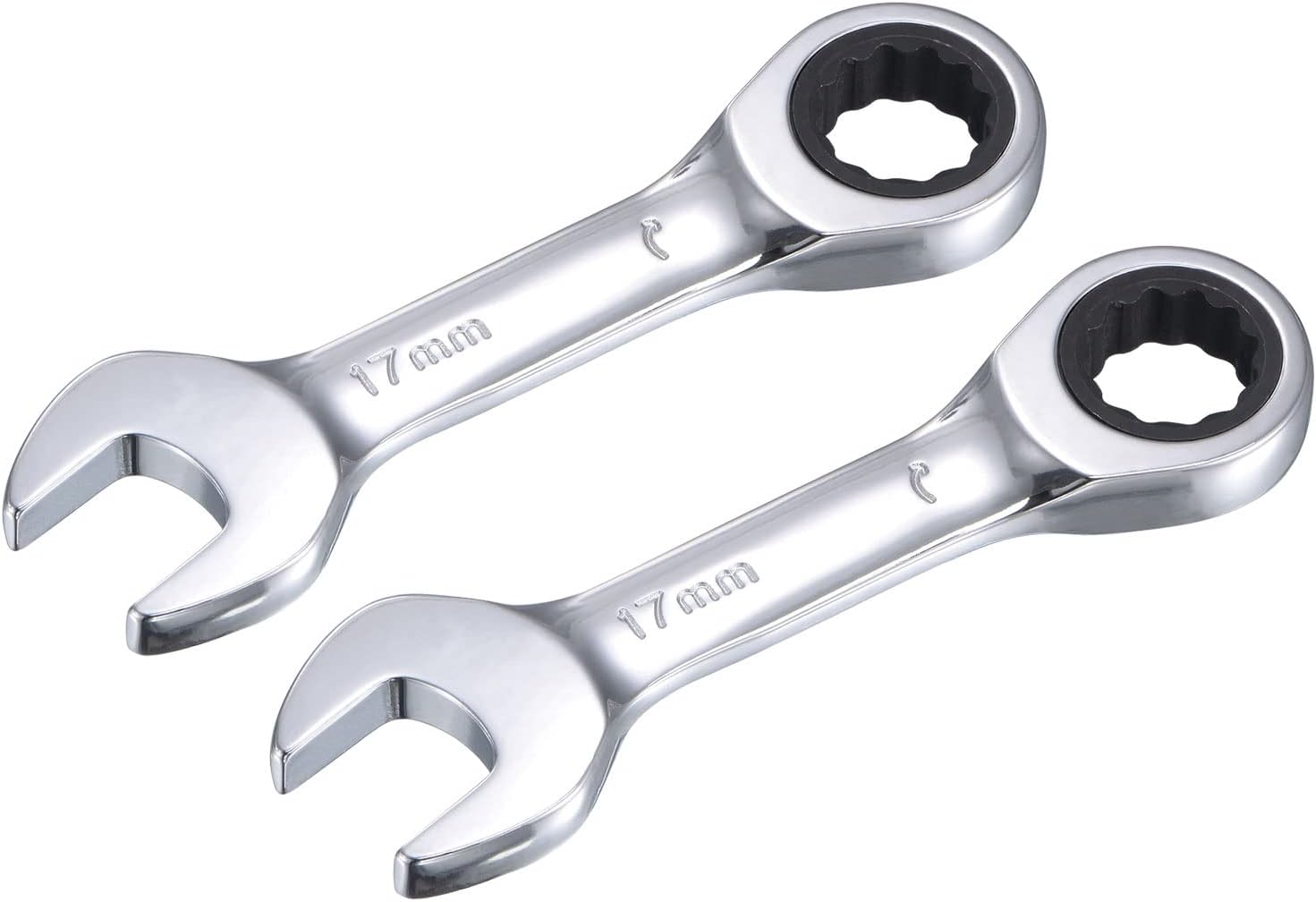 uxcell 19mm Stubby Ratcheting Combination Wrench Metric 72 Teeth 12 Point Box Ended Tools, CR-V 2 Pcs