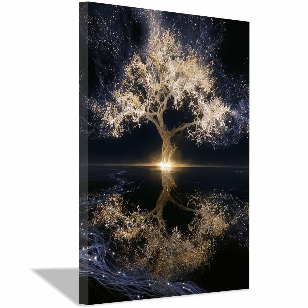 PUQAAEO Tree Of Life Wall Art Starry Moon Bonsais Modern Abstract Print Poster,Aesthetic Wall Art For Farmhouse Home Wall Hanging Decoration Supplies(Multicolor)-40x60cm Framed