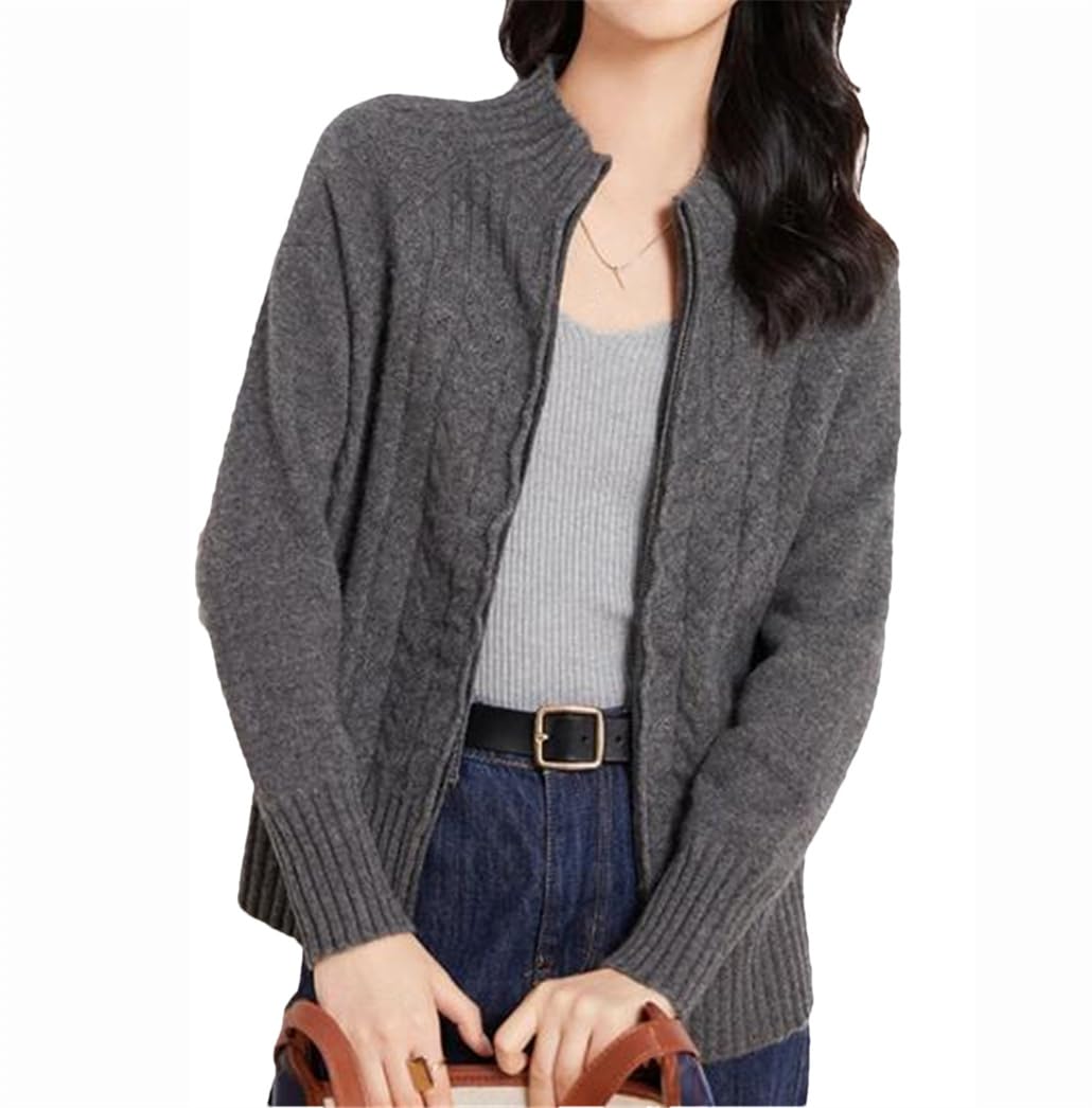 Dninmim Otoño e Invierno de las mujeres de cachemira Jumpers Cardigan cremallera cuello alto suéter
