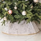 Blissun Fabric Christmas Tree Collar, Xmas Tree Ring, Willow Christmas Tree Skirt for Christmas Tree Decorations (Concrete Beige)