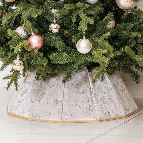 Blissun Fabric Christmas Tree Collar, Xmas Tree Ring, Willow Christmas Tree Skirt for Christmas Tree Decorations (Concrete Beige)
