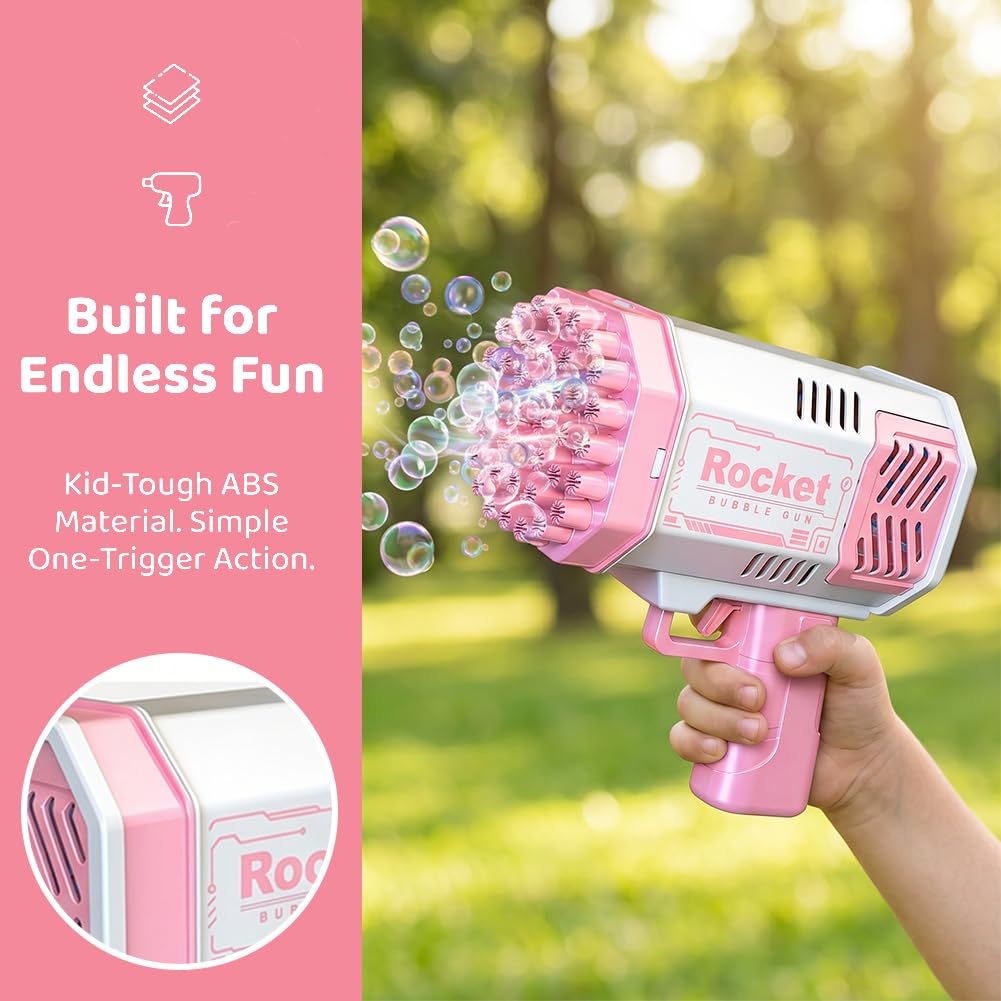 Pistola de Burbujas, Cartoon Pistola de Burbujas para Niños, Juguete de Verano, Actividad al Aire Libre, Regalo de cumpleaños, Rosa
