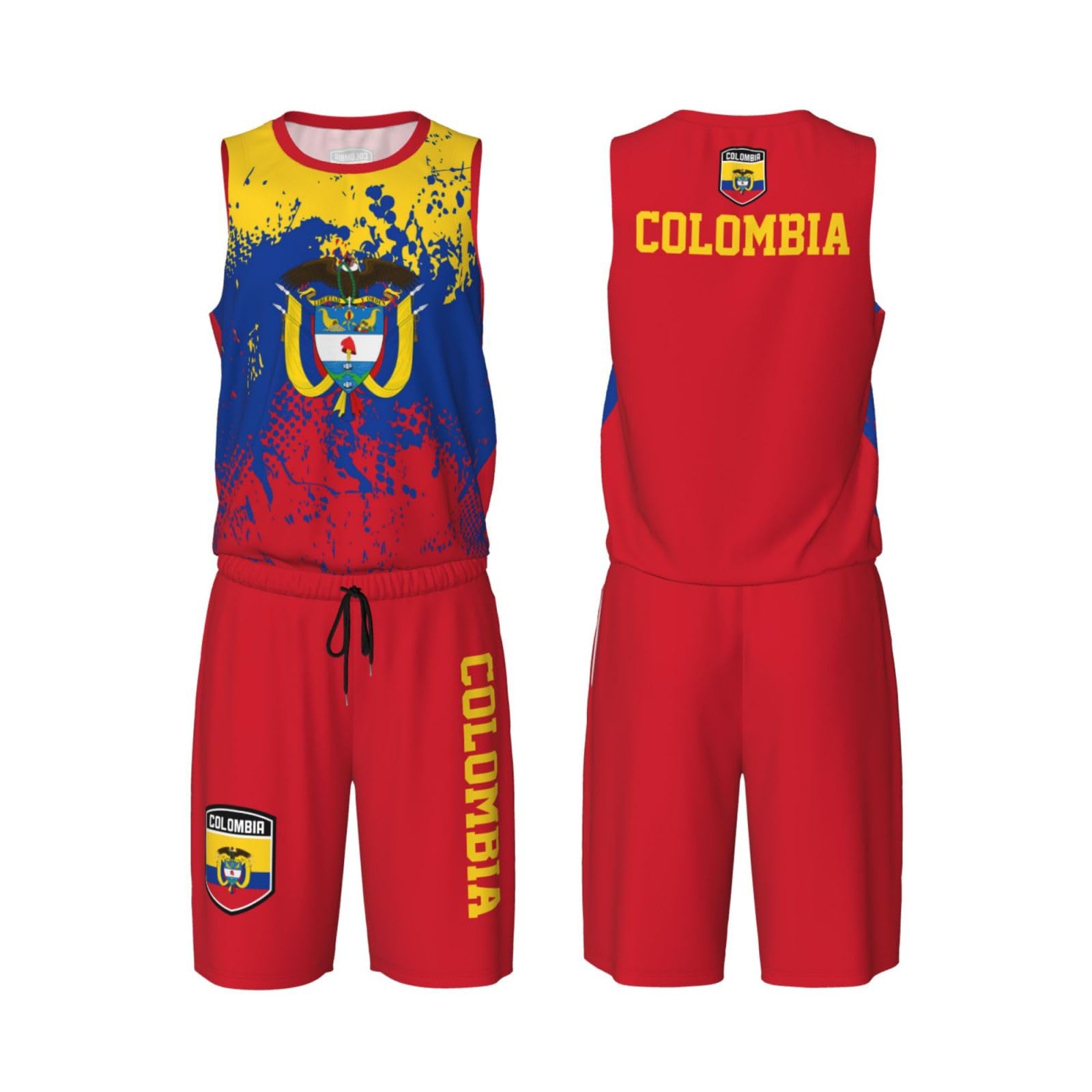 Colombia Flag Grain (2) Basketball Jersey Uniform Suit for Men Adults Training Athletic Set