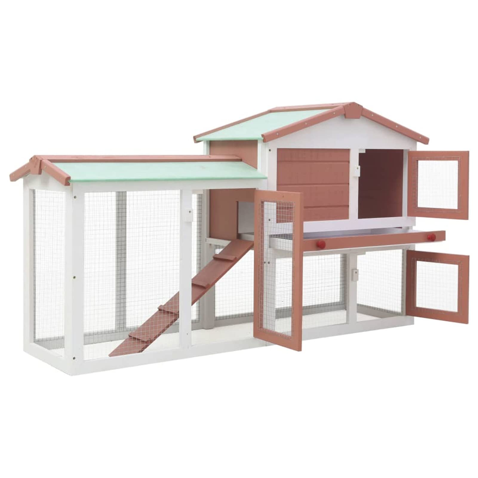 Mogou Conigliera Conigliera per Esterni Conigliera all'Aperto Gabbia Animali Piccoli Gabbia Coniglio Gabbie Conigli Conigliera per Esterni Grande Marrone Bianca 145x45x85cm Legno