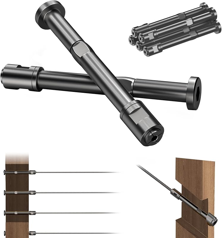 [Patent] BLIKA 5 Pack 1/8" Black Swageless Invisible Cable Railing Hardware | for Deck Stair Cable Railing, T316 Stainless Steel, Swageless Cable Fittings for 2"x2" Wood/Metal Posts, Easy to Install