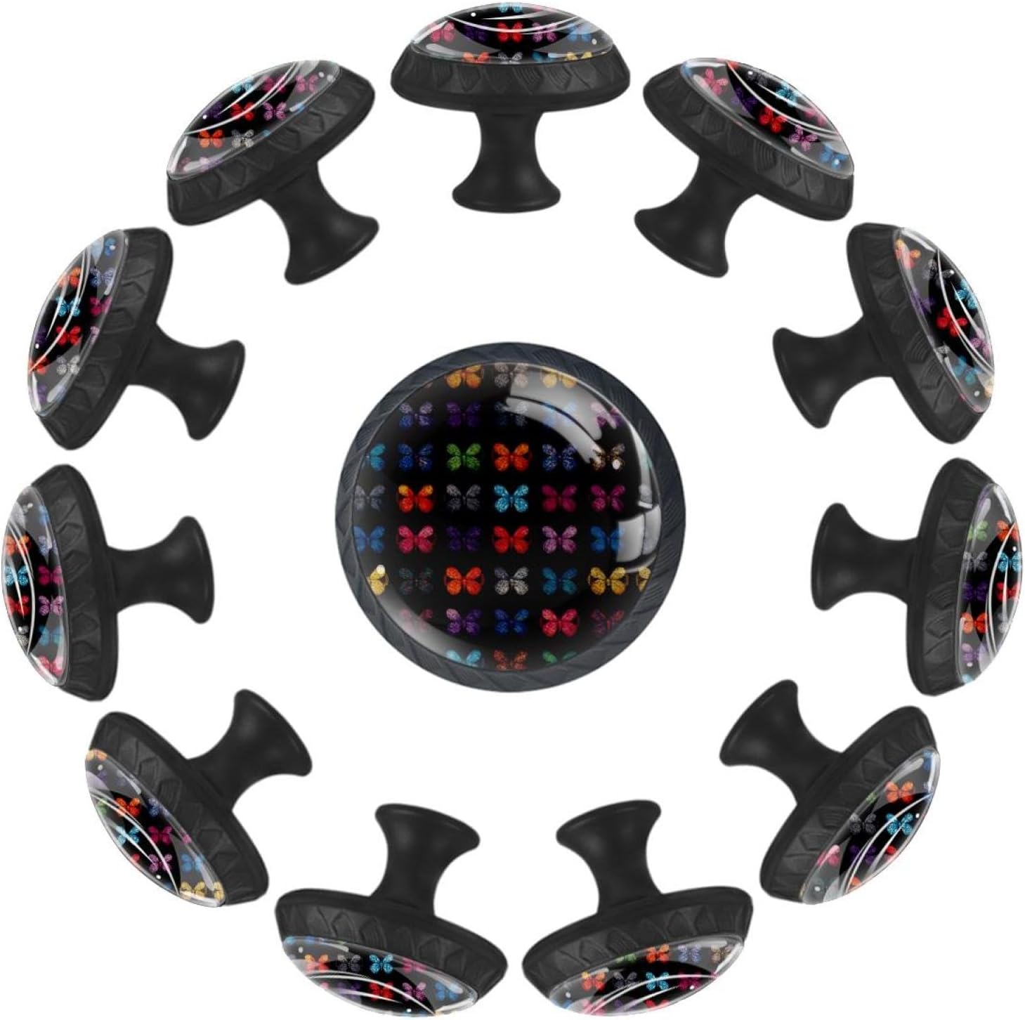 Black Colorful Butterfly Dots Pattern (1) Pattern Furniture Knobs, Practical Drawer Pulls for Cabinet and Dresser
