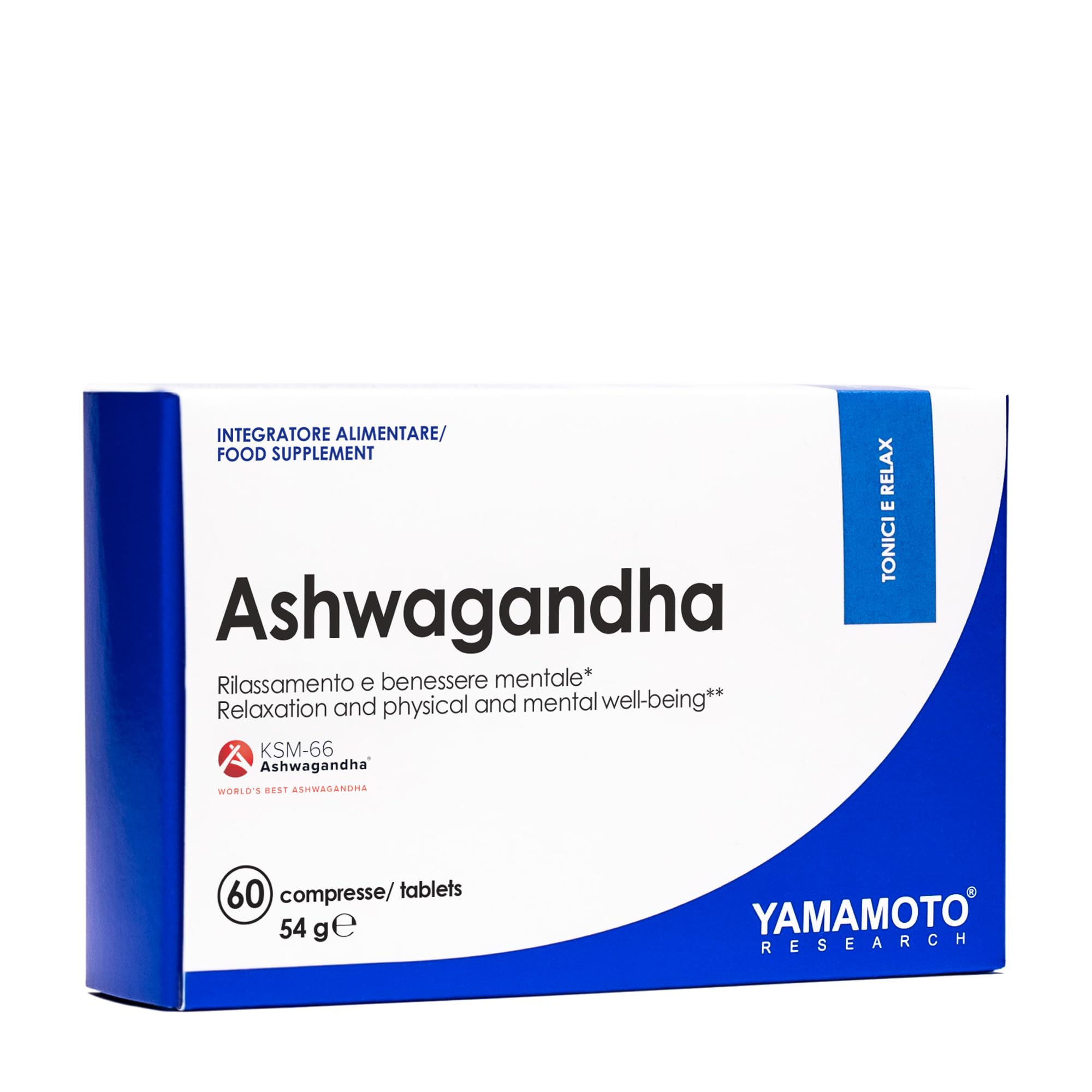 YAMAMOTO RESEARCH Ashwagandha KSM-66 60 Compresse, Integratore Alimentare Tonico di Ginseng Indiano, Azione Adattogena, Favorisce il Rilassamento e il Benessere Mentale