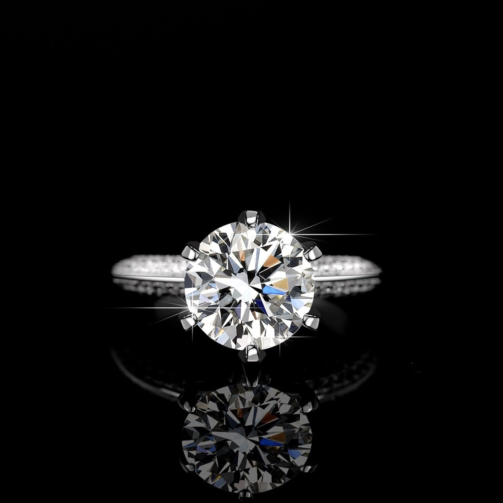 Set di 6 anelli dell'amicizia, da donna, rotondi, con moissanite 3 carati, in argento bianco 9 carati, misura 50 (15,9)