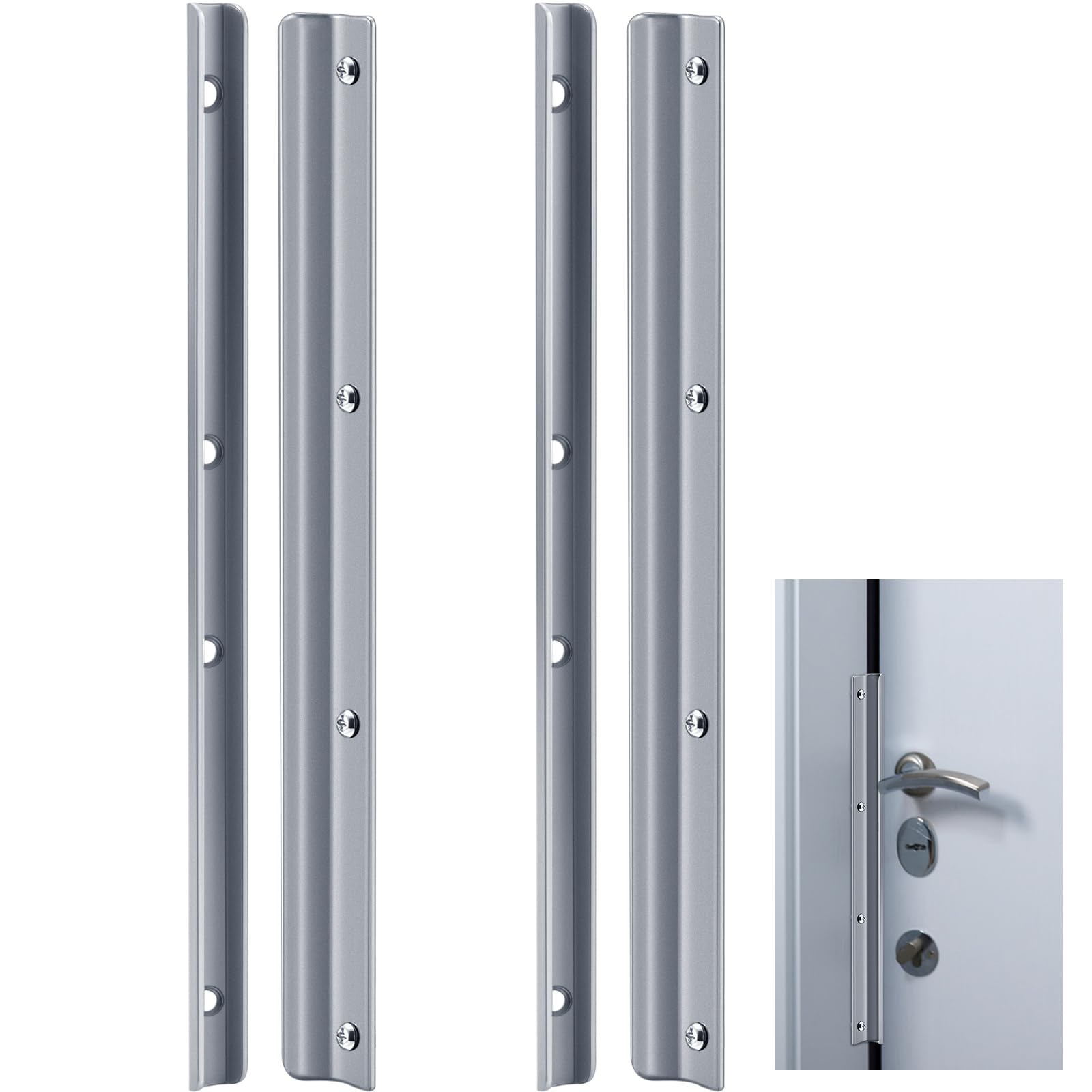 MorningRo Paquete de 4 protectores de pestillo de puerta de acero de 12 pulgadas, protector de pestillo construido con pintura gris para puertas de seguridad contra entrada forzada, fácil de instalar