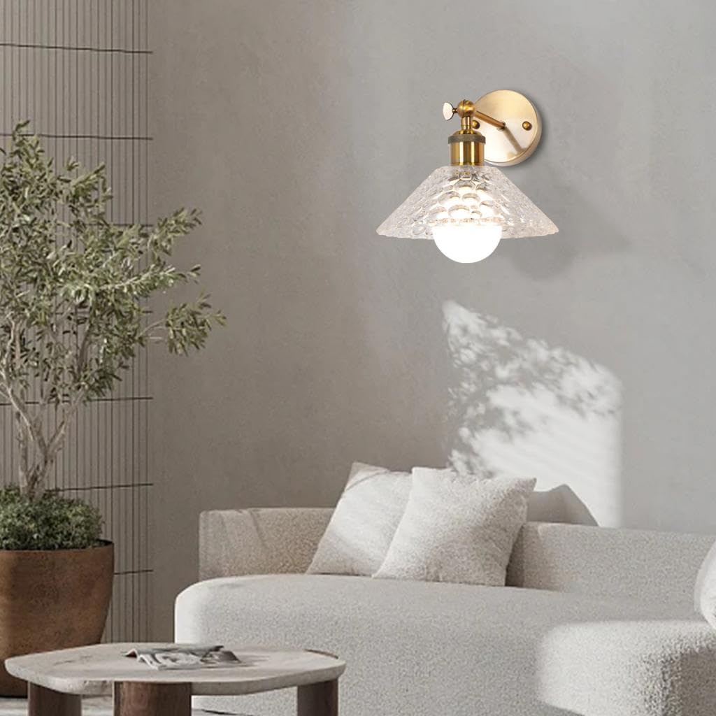 Lots de 2 Applique Murale en Verre Intérieure Lampes Murales Ajustable Moderne E27 Abat-Jour en Verre Éclairage Mural pour Salle de Bain Salon Chambre Cuisine