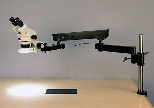 Miniatura 2 de AmScope SM-8BZ-144S Microscopio de zoom estéreo binocular profesional, ocular WH10x, aumento de 3.5X-90X, objetivo de zoom 0.7X-4.5X, anillo de luz
