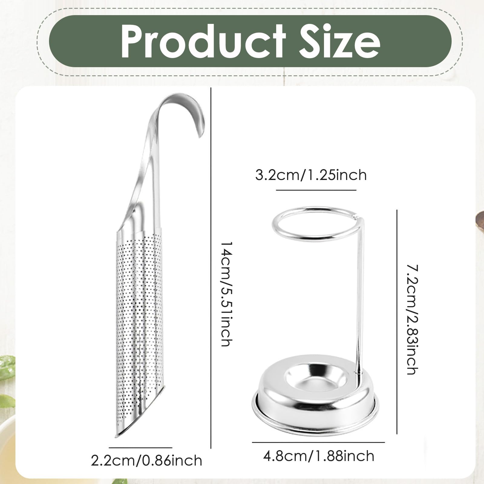 BendJoy® Tea Strainer Stainless Steel with Storage Holder, Pipe-Shaped Tea Infuser, Tea Filter with Hanging Hook for Loose Tea, Coffee, Spice, and Herbs