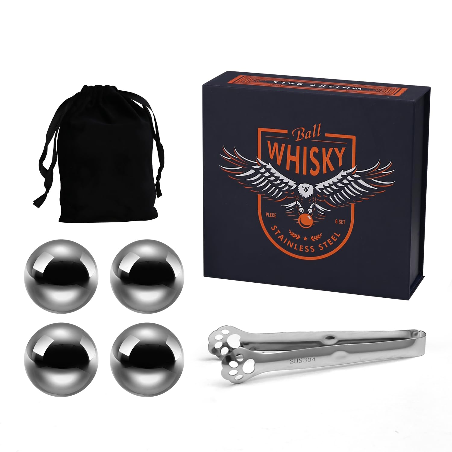Boenkush Men's Silver Ball Set Of 4 Stainless Steel Whiskey Ice Balls, Whiskey Stones, Set Of 4 Reusable Metal Ice Cubes For Chilling Whiskey & Beverages - Gift Set For