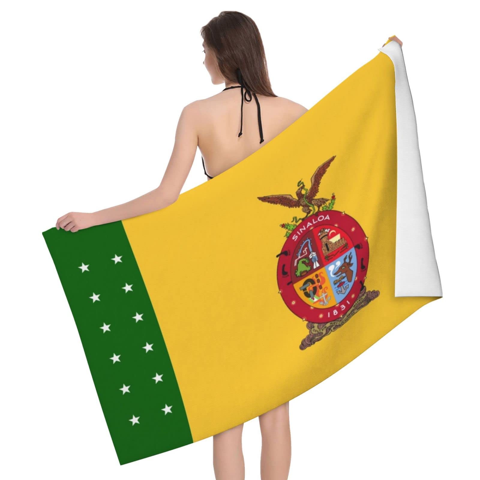 Lsjuee Flag of Sinaloa Beach Towel Absorb Water Quick Dry Bath Towel, for Beach, Swimming Pool, Camping