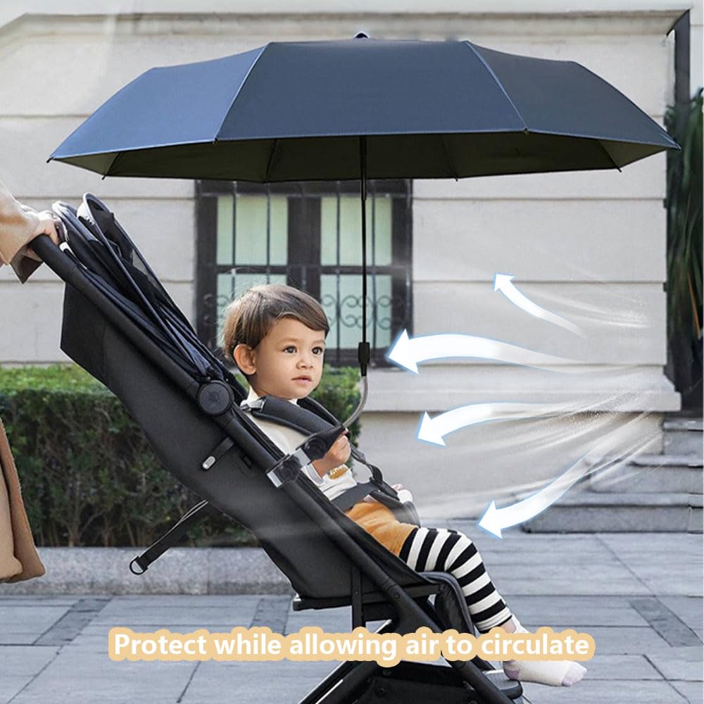 sonnenschirm kinderwagen uv schutz, kinderwagen sonnenschirm 360° Flexibler Sonnenschutz sonnenschutz buggy, 95 cm Durchmesser, Schützt effektiv vor Sonnenlicht und Regen, Schwarz