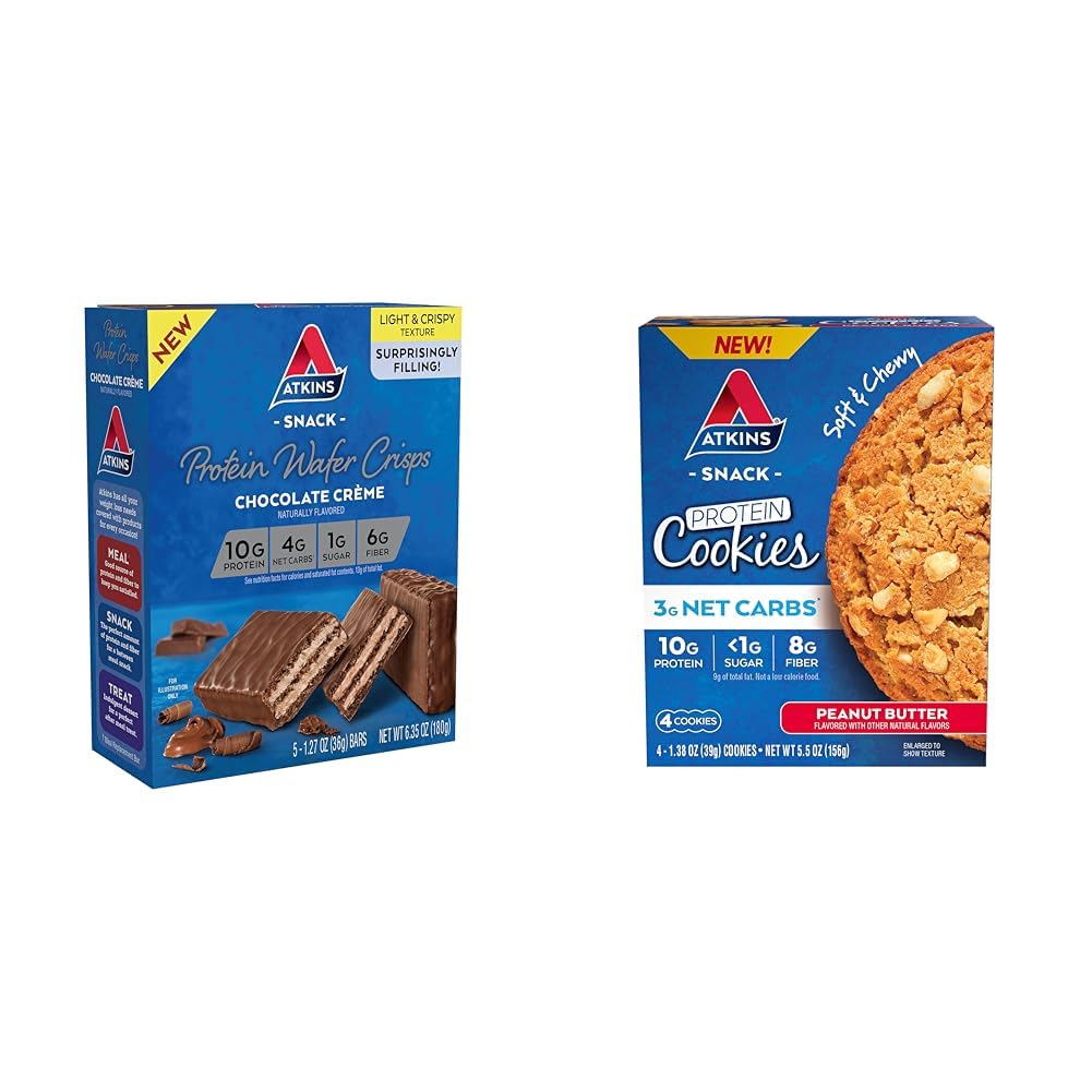 AtkinsChocolate Crème Protein Wafer Crisps 5 Count and Peanut Butter Protein Cookie 4 Count Bundle