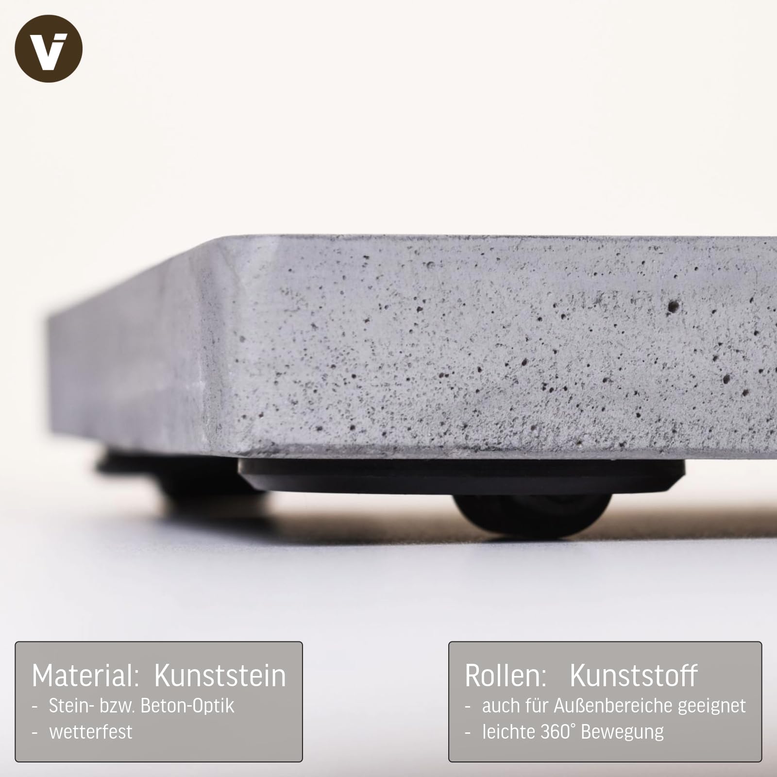 VIVANNO Pflanzenroller Eckig Untersetzer Grau - 36x36 cm Pflanzenroller