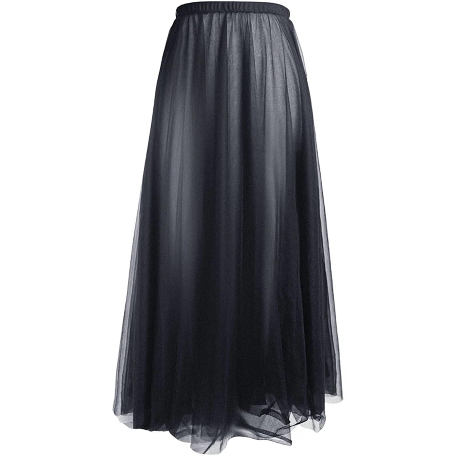 Jupe Longue Sexy et élégante en Mousseline de Soie for Femme, Jupe trapèze Tulle, Tutu, for soirée Mariage, Danse, Ballet, Bandage pour Danse(Black)