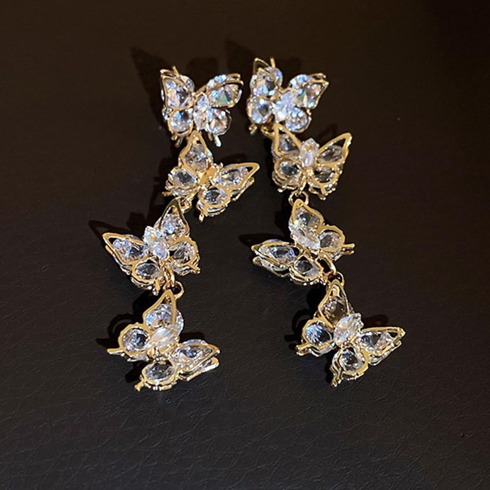 Sither Long Butterfly Crystal Earrings for Women Dangling Gold Butterfly Earrings Fashion Jewelry for Halloween Party Christmas Gift - Image 7