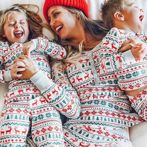 Feionusin Family Christmas Pajamas Matching Sets, Xmas Pjs Sets Holiday Sleepwear Matching Pajamas Long Sleeve Nightwear Set Grey3