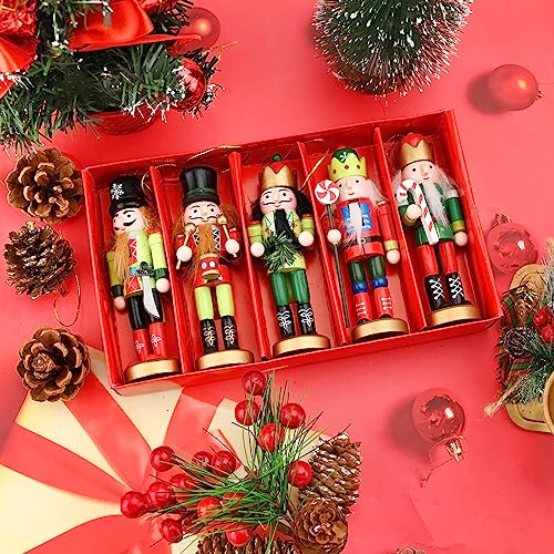 Bekecidi Nussknacker-Soldat aus Holz, hängende Dekorationen, Nussknacker, Weihnachtsdekoration, Weihnachts-Nussknacker-Ornament-Set für Weihnachtsbaumdekoration, Party, Weihnachtsgeschenke, 5 Stück Bekecidi Nussknacker-Soldat aus Holz, hängende Dekorationen, Nussknacker, Weihnachtsdekoration, Weihnachts-Nussknacker-Ornament-Set für Weihnachtsbaumdekoration, Party, Weihnachtsgeschenke, 5 Stück