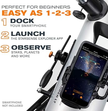 Celestron 22452 StarSense Explore LT114AZ Newtonian Reflector Telescope, Smartphone App-enabled, includes Two Eyepieces, 2xBarlow lens, Phone Dock/Height-adjustable Tripod, iOS/Android Compatible