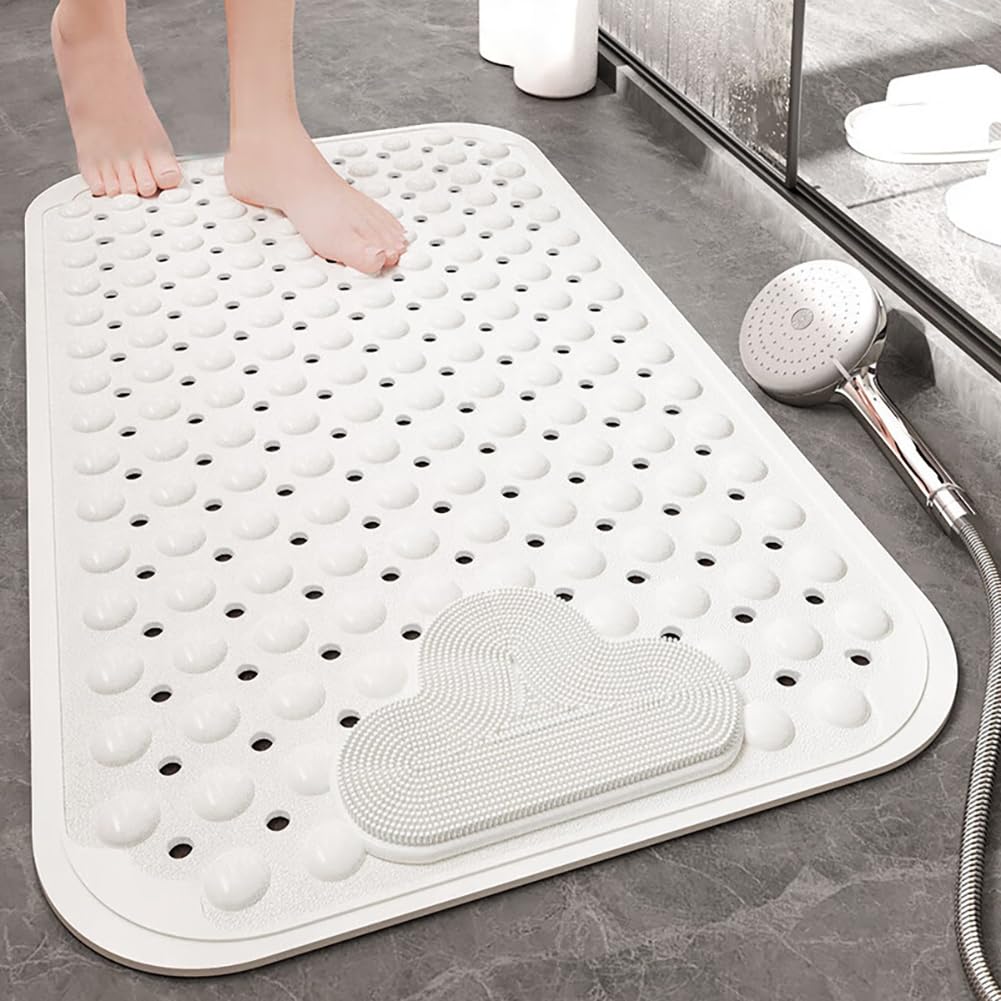 Tappetino da Doccia Antiscivolo,120x80cm Tappetino Doccia con Cuscino Massaggiante,Antiscivolo,Tappetino da Bagno con Ventose,Tappetino per Doccia,Tappetino Antiscivolo,Lavabile in Lavatrice(Bianco)
