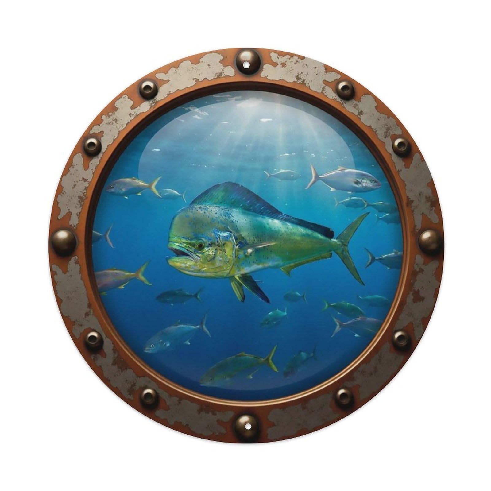 Vintage Porthole Dolphinfish Nautical Window View Metal Tin Sign