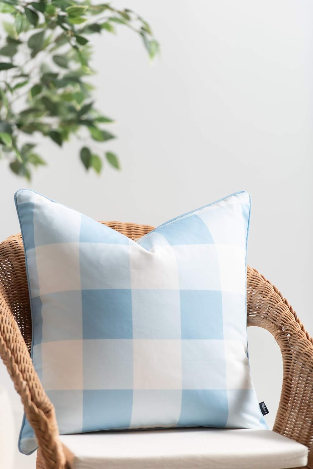 Hofdeco Coastal Patio Indoor Outdoor Pillow Cover ONLY for Backyard, Couch, Sofa, Baby Blue Buffalo Check, 20"x20", Set of 2