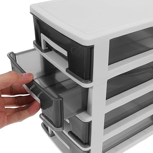 Miniatura 8 de BESPORTBLE Cajones de plástico con 4 cajones de plástico, organizador de almacenamiento de cajones, marco blanco con cajones de escritorio de