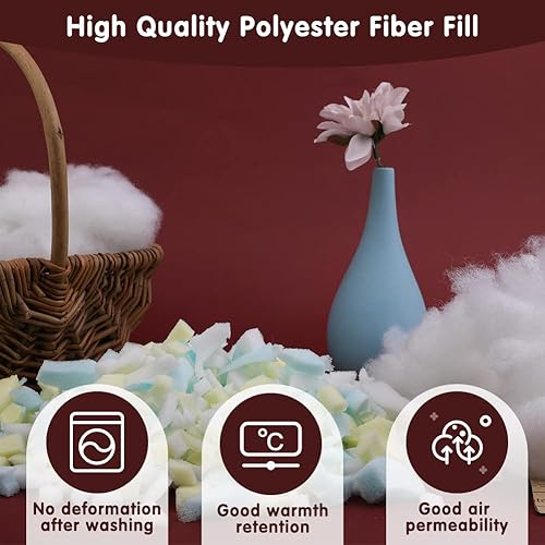 Miniatura 5 de Yizzvb Relleno de fibra de poliéster de 17.6 onzas, combinación de relleno de espuma triturada, relleno de alta resistencia para cojines, almohadas,