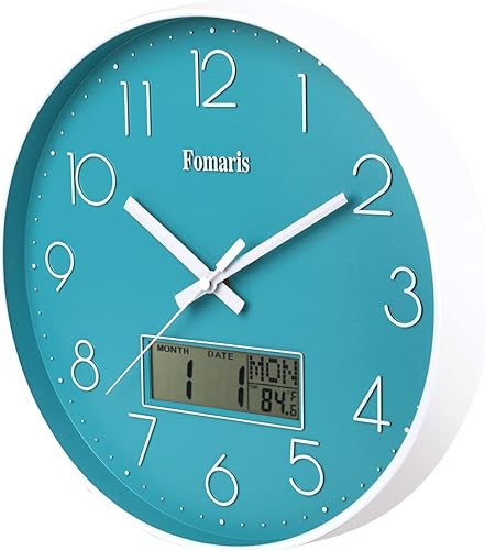 Miniatura 7 de Reloj de pared silencioso sin tictac, moderno, decorativo, funciona con pilas, con fecha y calendario para cocina, oficina (12 pulgadas, verde