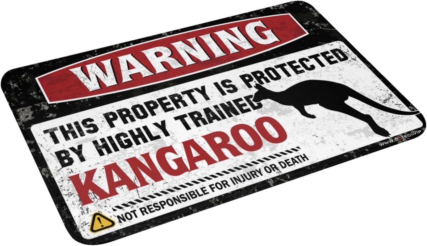 Front Door Inside Mat Warning This Property is Protected By A Highly Trained Kangaroo Rug Welcome Mats Outdoor Fall Cool Stuff for Boys(50X80CM)