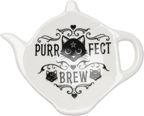 Pacific Giftware Purrfect - Cuchara de preparación y reposamoscas de té plato coleccionable de utensilios góticos de China 433 pulgadas x 327