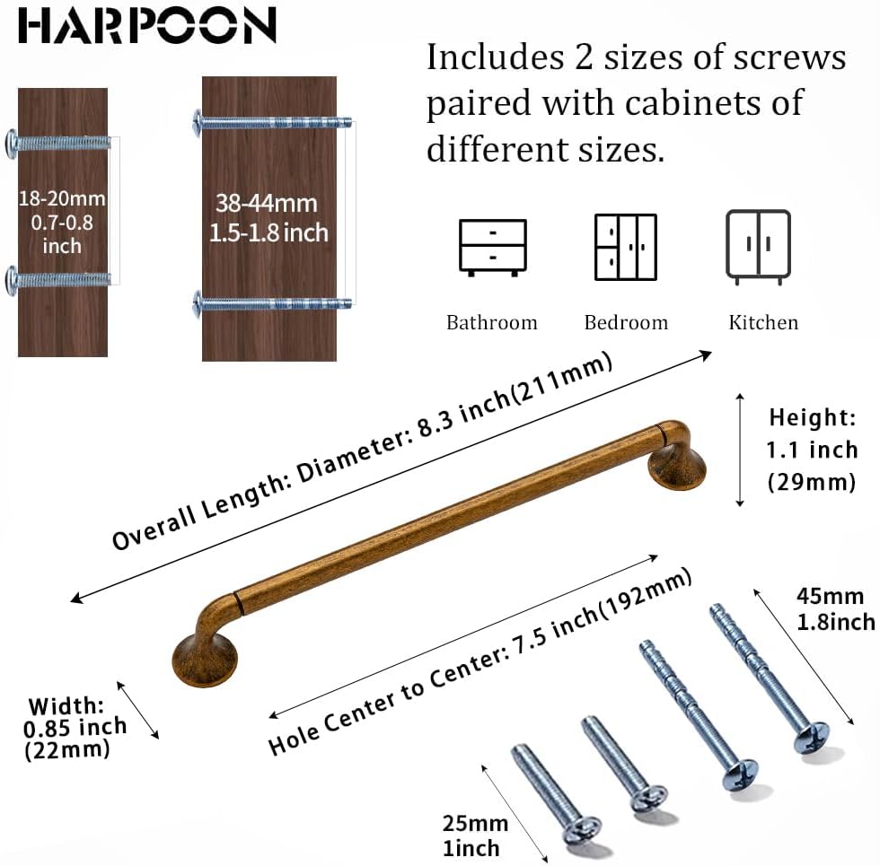 HARPOON 10 Pack Solid 7.5 Inch Kitchen Square Cabinet Handles Antique Brass Pulls Drawer Pulls Kitchen Cabinet Hardware Handles