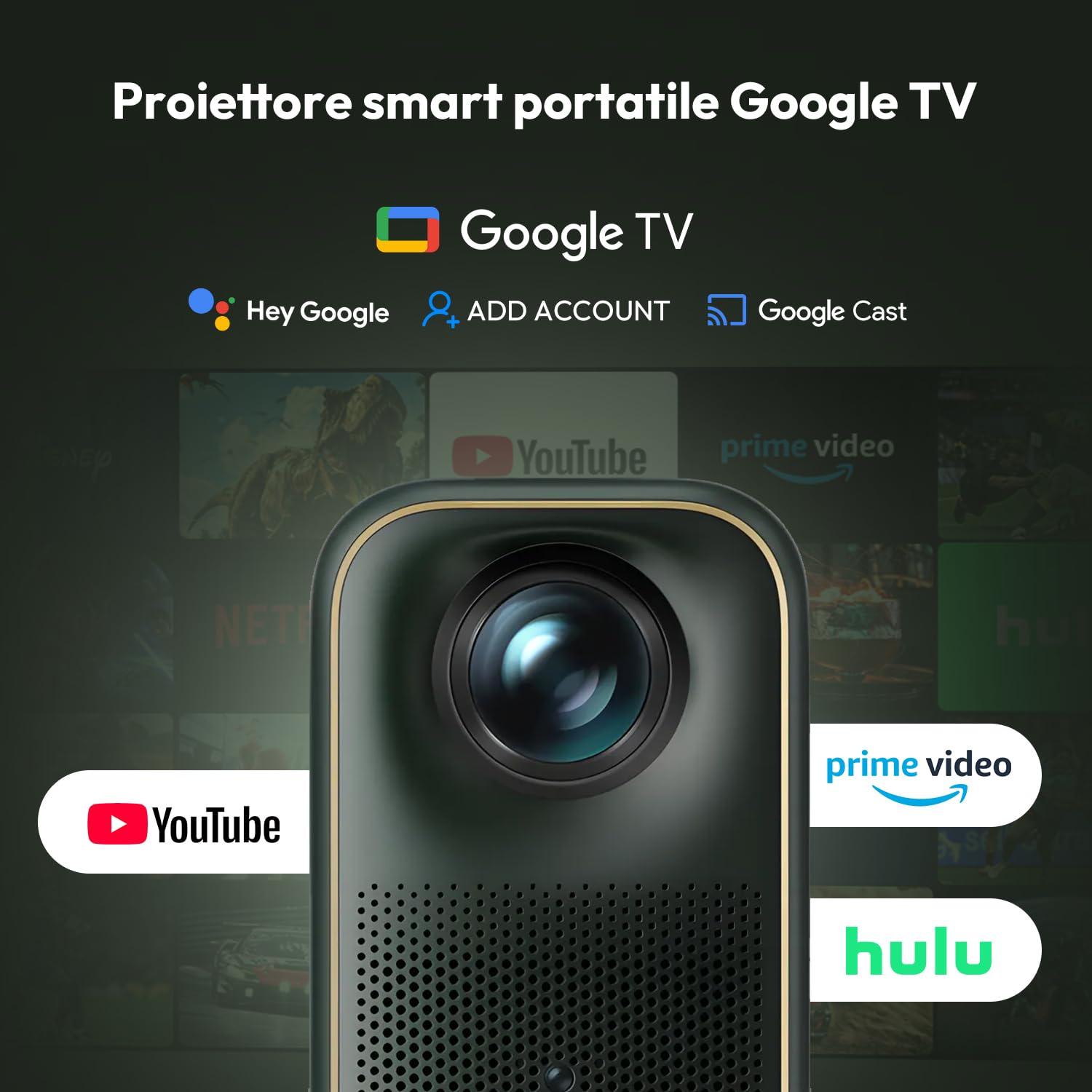 Formovie Proiettore Intelligente Google TV 1080P WiFi6 Bluetooth 600 ISO Home Theater Esterno