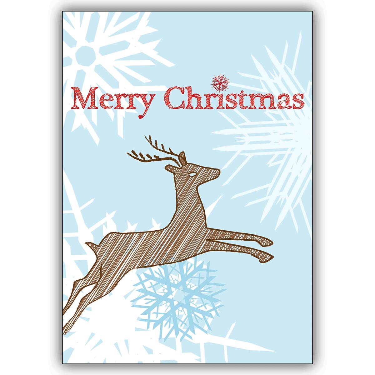 20er Set Moderne Unternehmen Weihnachtskarten mit Rehbock und Schneeflocken, mit ihrem Innentext (Var1) drucken lassen geschäftlich & privat: Merry Christmas