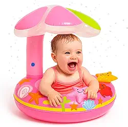 Boia Bote Bebê Infantil Inflável Piscina com Cobertura Proteção Assento Tipo Fralda Conforto e Estabilidade Fácil de Inflar Rosa Menina