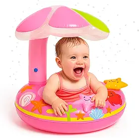 Boia Bote Bebê Infantil Inflável Piscina com Cobertura Proteção Assento Tipo Fralda Conforto e Estabilidade Fácil de Inflar Rosa Menina