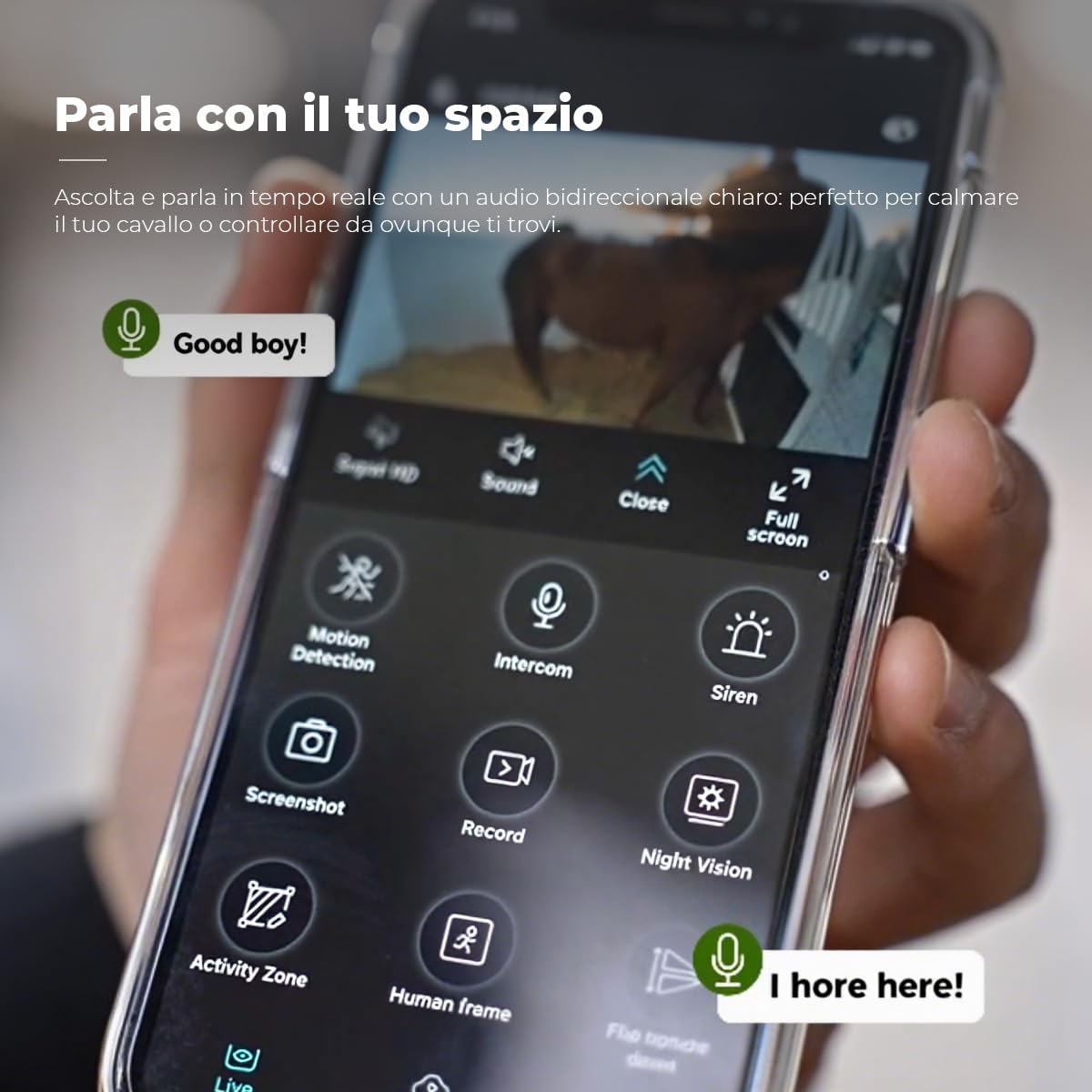 Telecamera di Sicurezza 4G LTE 2K HD per Scuderie e Trasporto Cavalli – Videocamera Cellulare a Energia Solare con Visione Notturna, Audio Bidirezionale, Allarmi di Movimento – Batteria 5000mAh – Senz
