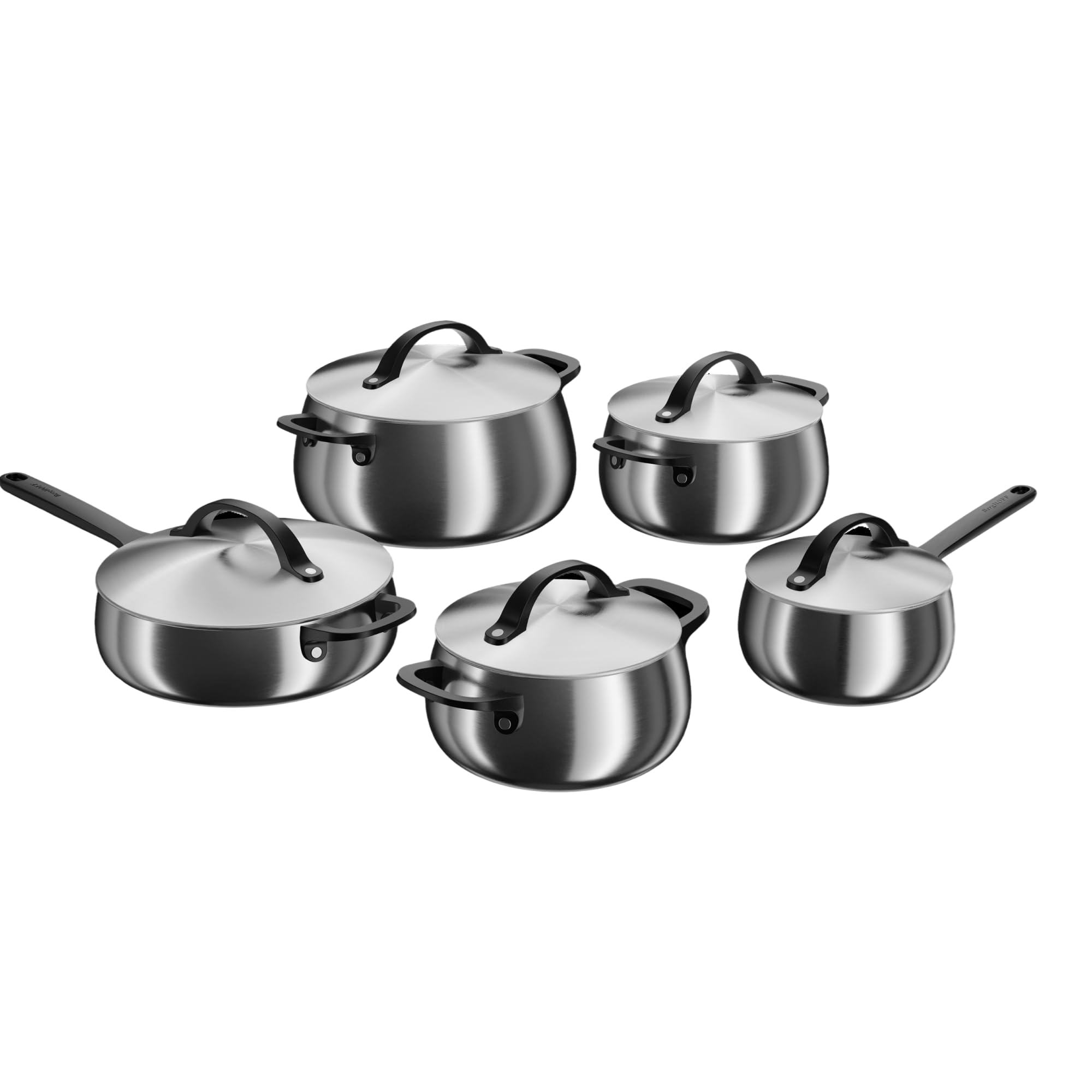 BergHOFF Home Topfset Edelstahl – 10-tlg. – Kochtopf Set mit Deckel - Töpfe Set Induktion, Ceran-, Gasherd & Elektroherd geeignet – Topf Set - schwarz