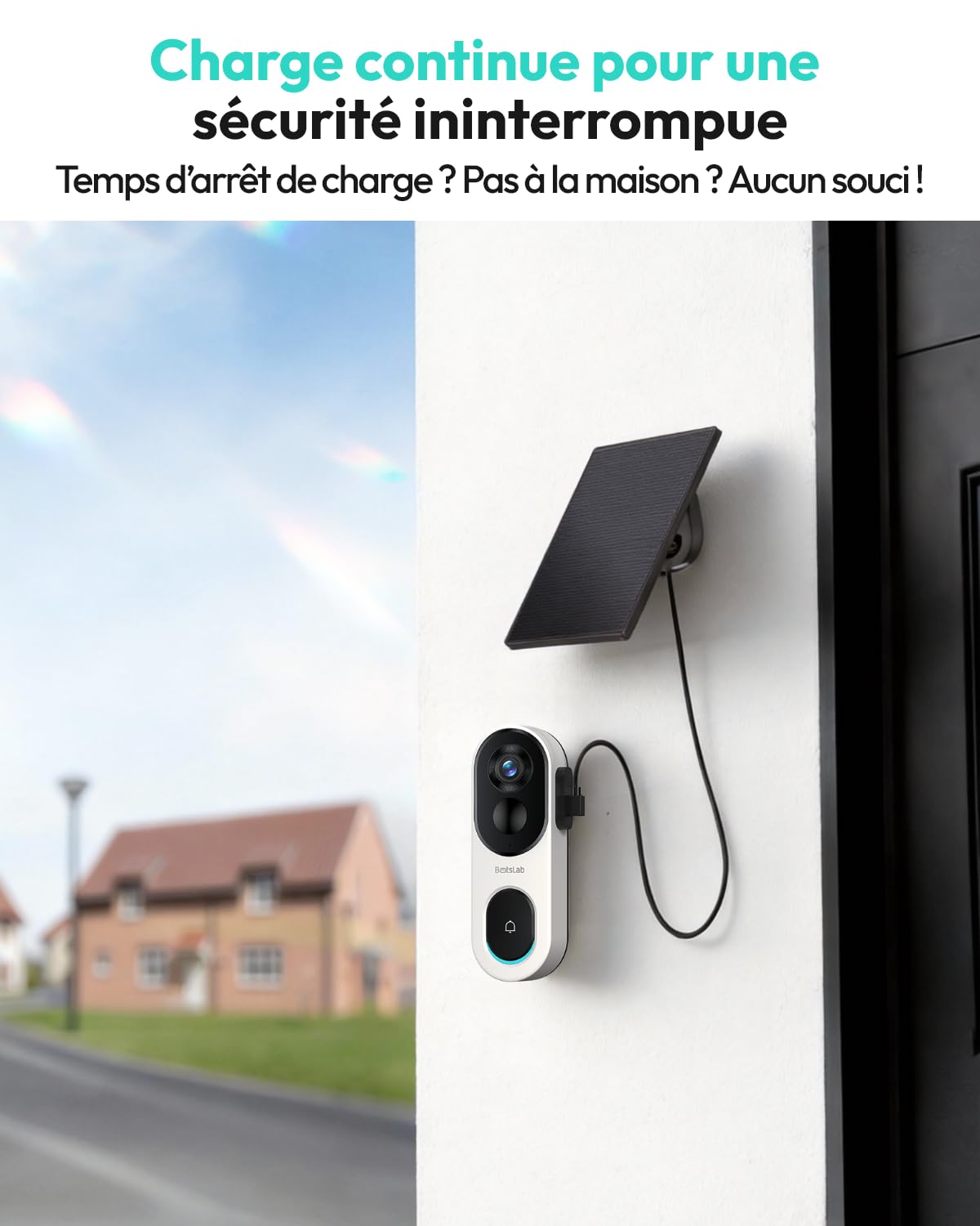 BOTSLAB Accessoires Panneaux solaires extérieurs étanches pour sonnettes vidéo, fournissant Une Alimentation Continue aux sonnettes vidéo